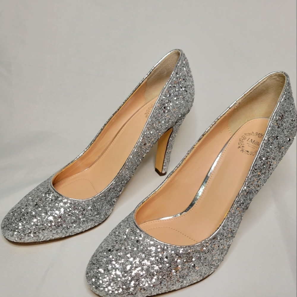 Silver Glitter Women's High Heels - Elegant Sparkle Pumps